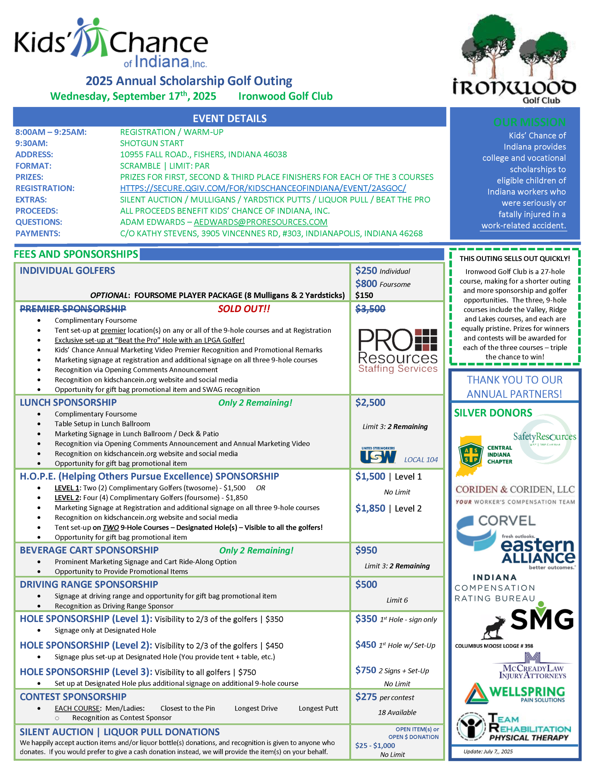 2025 Annual Scholarship Golf Outing Flyer